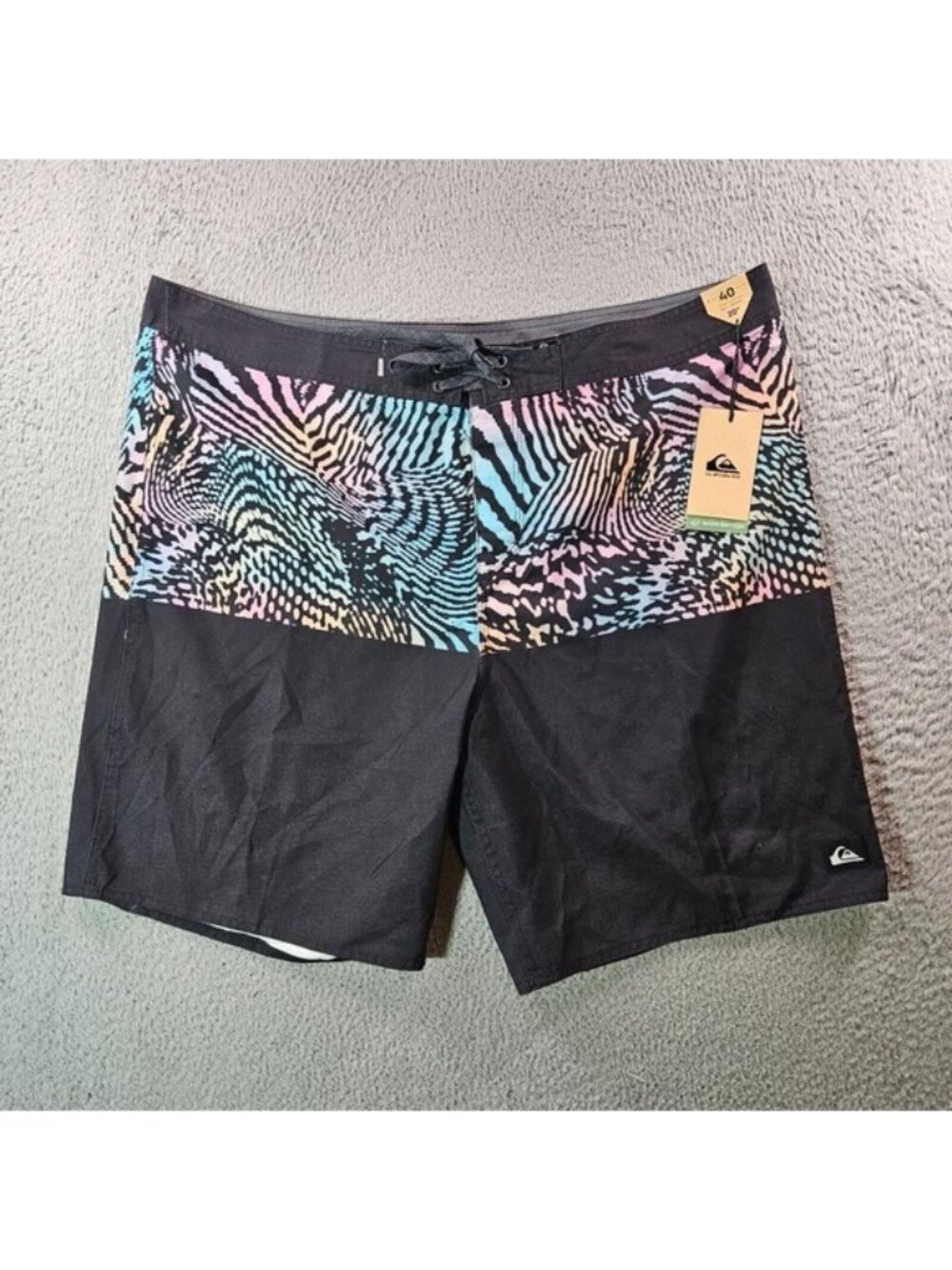 NWT Quiksilver Board Shorts Swim Trunks Men 40 No Liner 20" Green Pattern Black‎